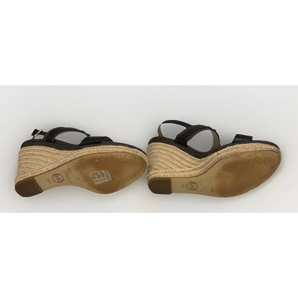 Michael Kors Wedge Sandals Womens Size 10M Brown MK Logo Espadrille Platform - Picture 4 of 5